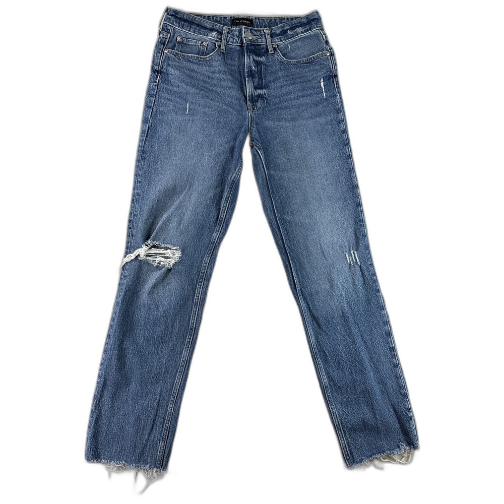 Free Assembly Distressed High Rise Straight Jeans Womens 8 Blue Denim Wash Super